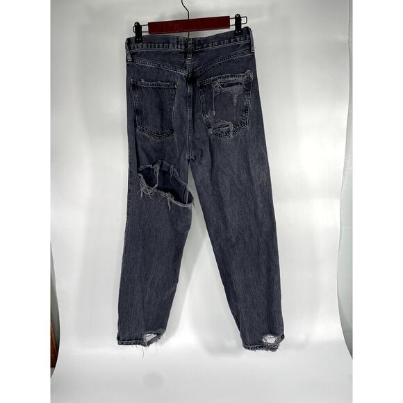 Agolde 90’s Crop Black Shutter Loose Fit Distressed Button Fly Denim Jeans Pants - Picture 9 of 15